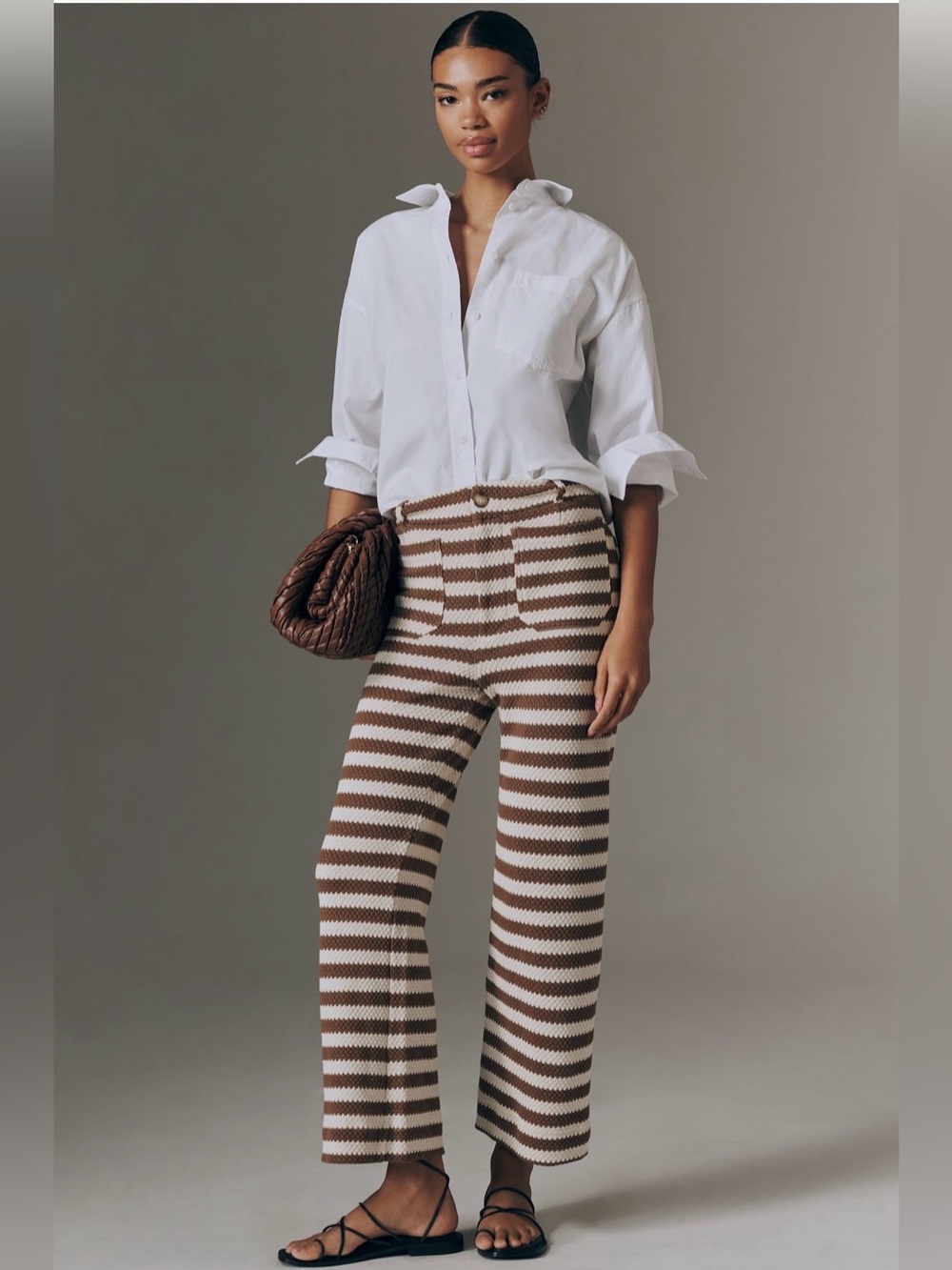 Anthropologie Maeve Colette Knit High-Rise Wide-Leg Cropped Pants Striped